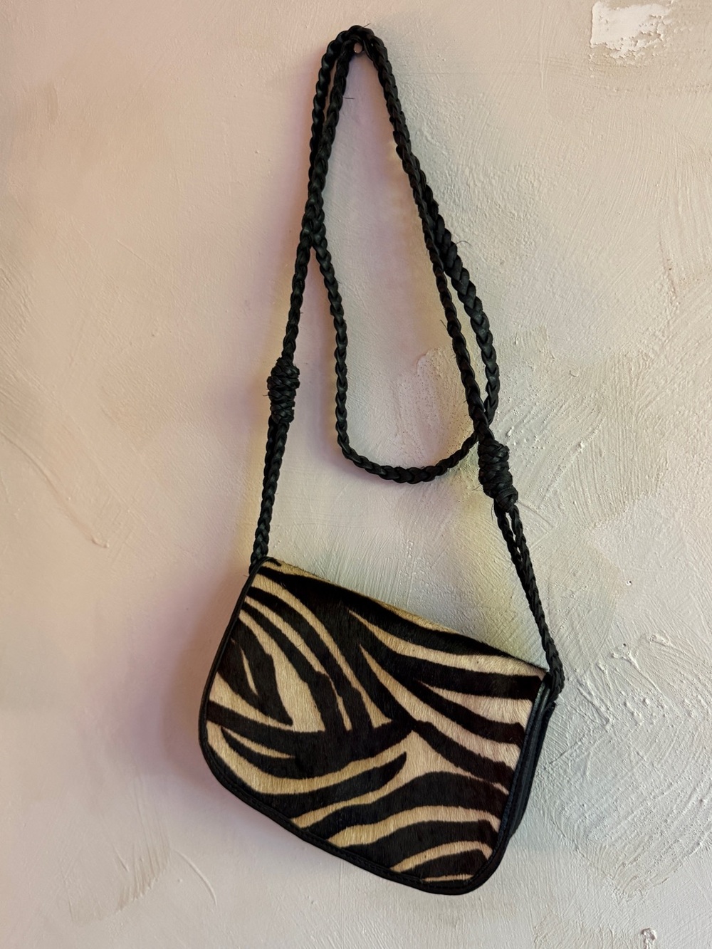 Y2K Zebra Print Pony Hair Flap Shoulder Bag Braided Strap Mini Crossbody
